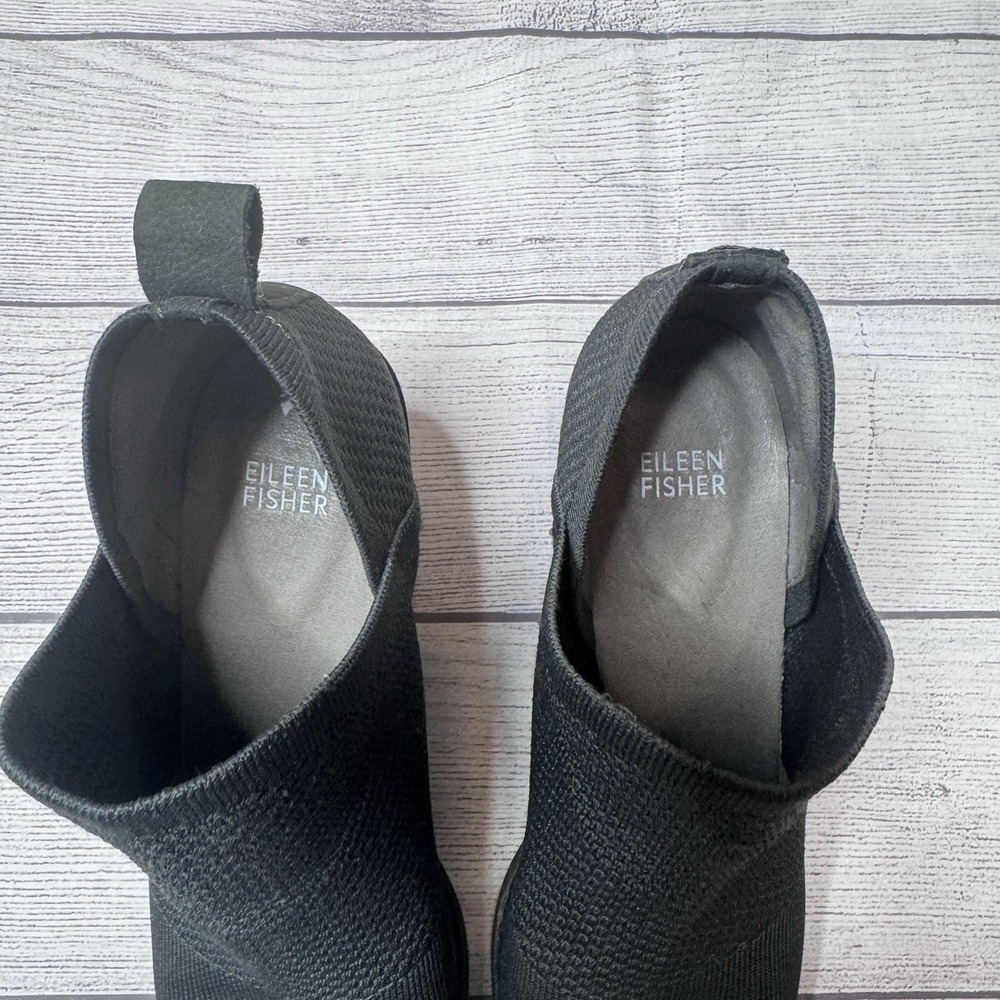 Eileen Fisher Graphite Stretch Knit Stack Heel Bootie Women Size 9.5 Minimalist - Picture 4 of 6